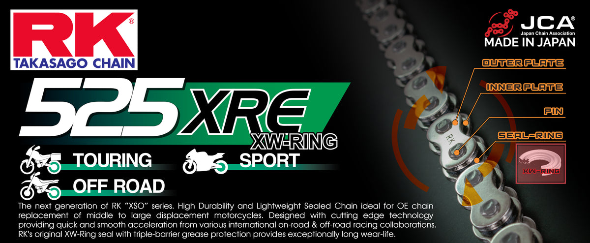 RK Japan RK 525XRE XW-ringchain +CLF(rivet l.)