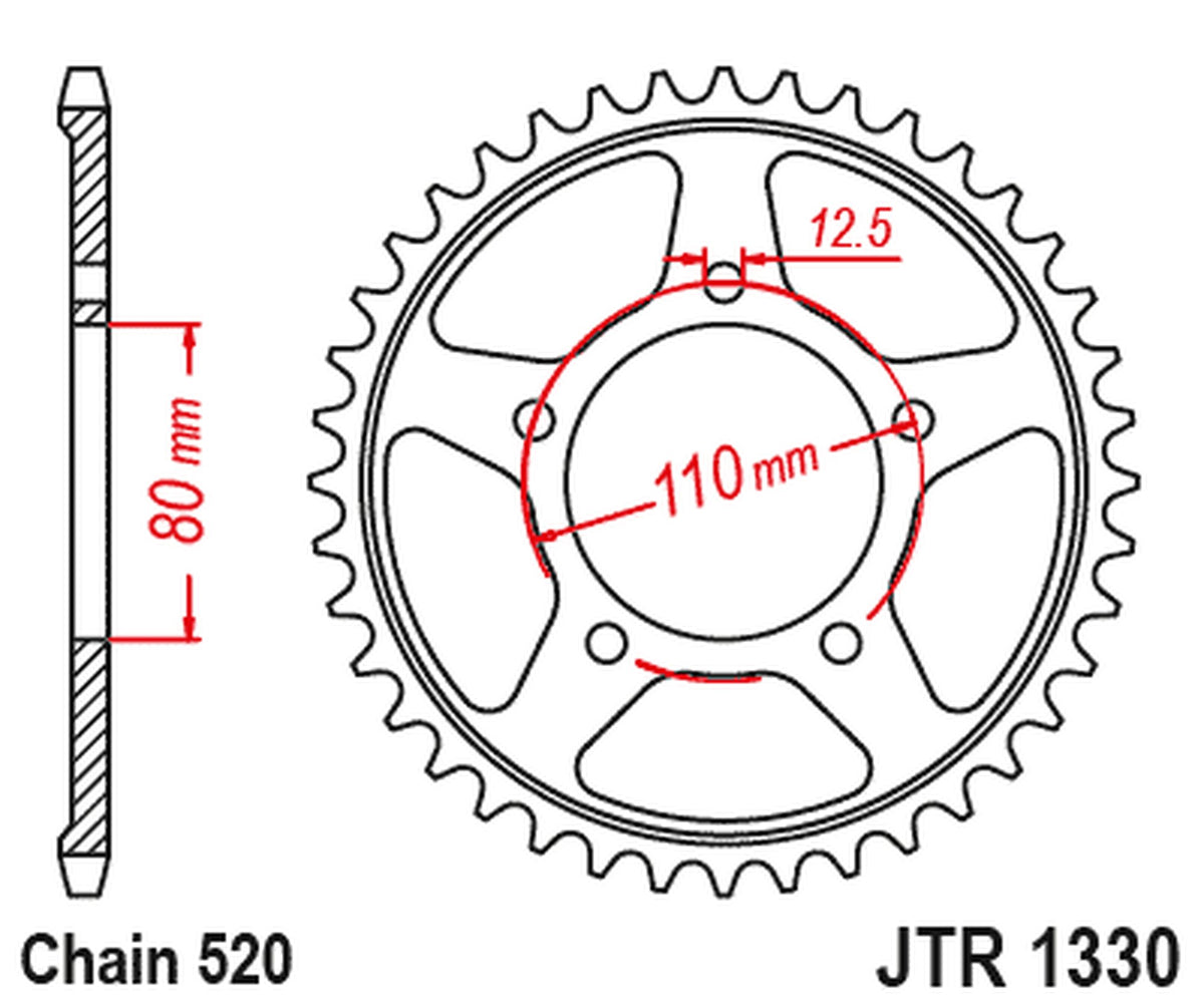 JT Sprockets JT Bak Drev ZBK - Svart Zinc JTR1330.45ZBK