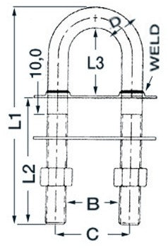 Osculati U-bolt conic fittings mirrorpolished SS 136x12.5mm