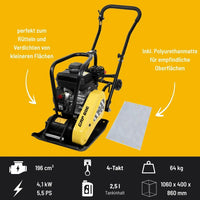 Güde Tyskland GRP 60E Platevibrator / Hoppetusse 61 kg - Inkl. Gummimatte og Hjul – bilde 3