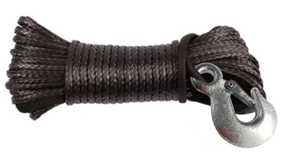 Bronco Synthetic winch rope w hook 6.0mm x 20m black breaking strenght 5000kg