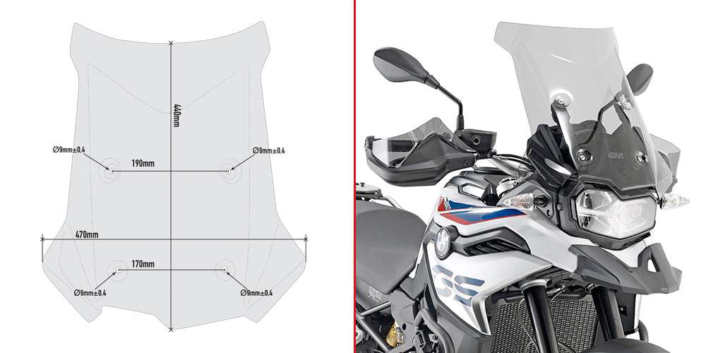 Givi Specific Vindskjerm smoked 44 x 47 cm (H x W) BMW F750GS/F850GS (18-19)